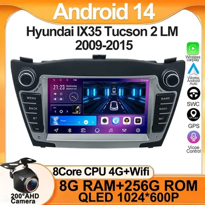 Android 14 Autoradio-Player Carplay Multimedia WIFI Bluetooth für Hyundai IX35 Tucson 2 LM 2009–2015 Upgrade Autoradio Wifi DVD