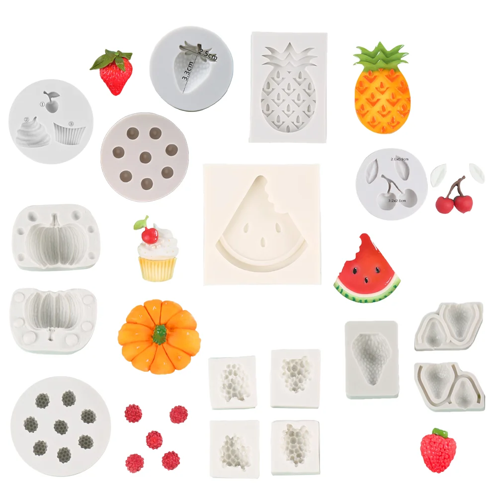 11 Muster Fruchtform Silikon Fondantform DIY Sugarcraft Fondant Kuchen Dekor Blaubeeren, Wassermelonen, Kirschen Formform Image