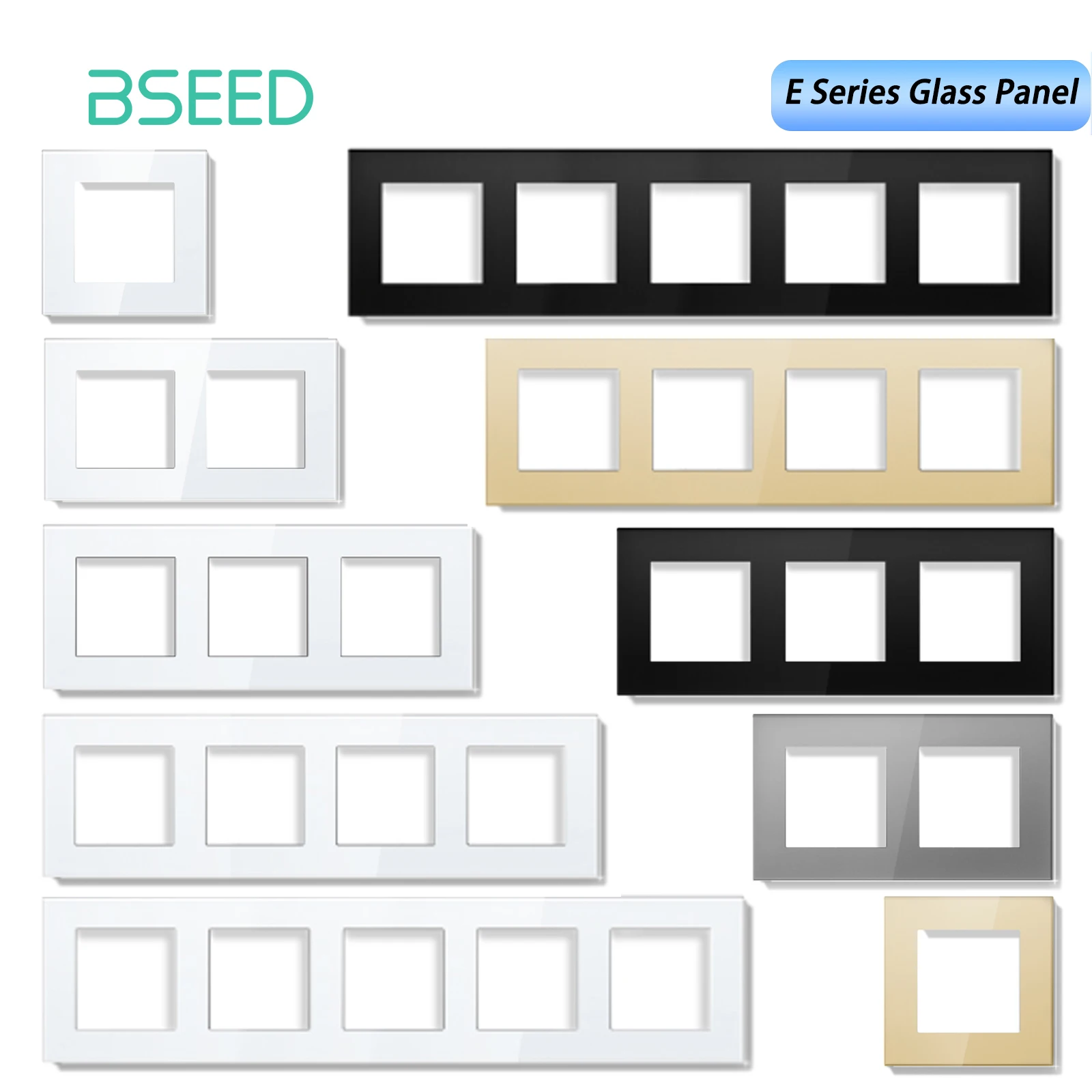 ​ BSEED E-Serie Kristallplatte, Wandsteckdose, Rahmen, Glasscheibe, 86/157/228/299 mm, Weiß, Schwarz, Gold, Grau Image