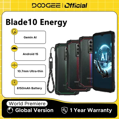 DOOGEE Blade10 Energy Rugged Phone Android 15 Gemini AI 10.7mm Ultra-thin 6150mAh Battery 6.56'' Screen Widevine L1 Cellphone