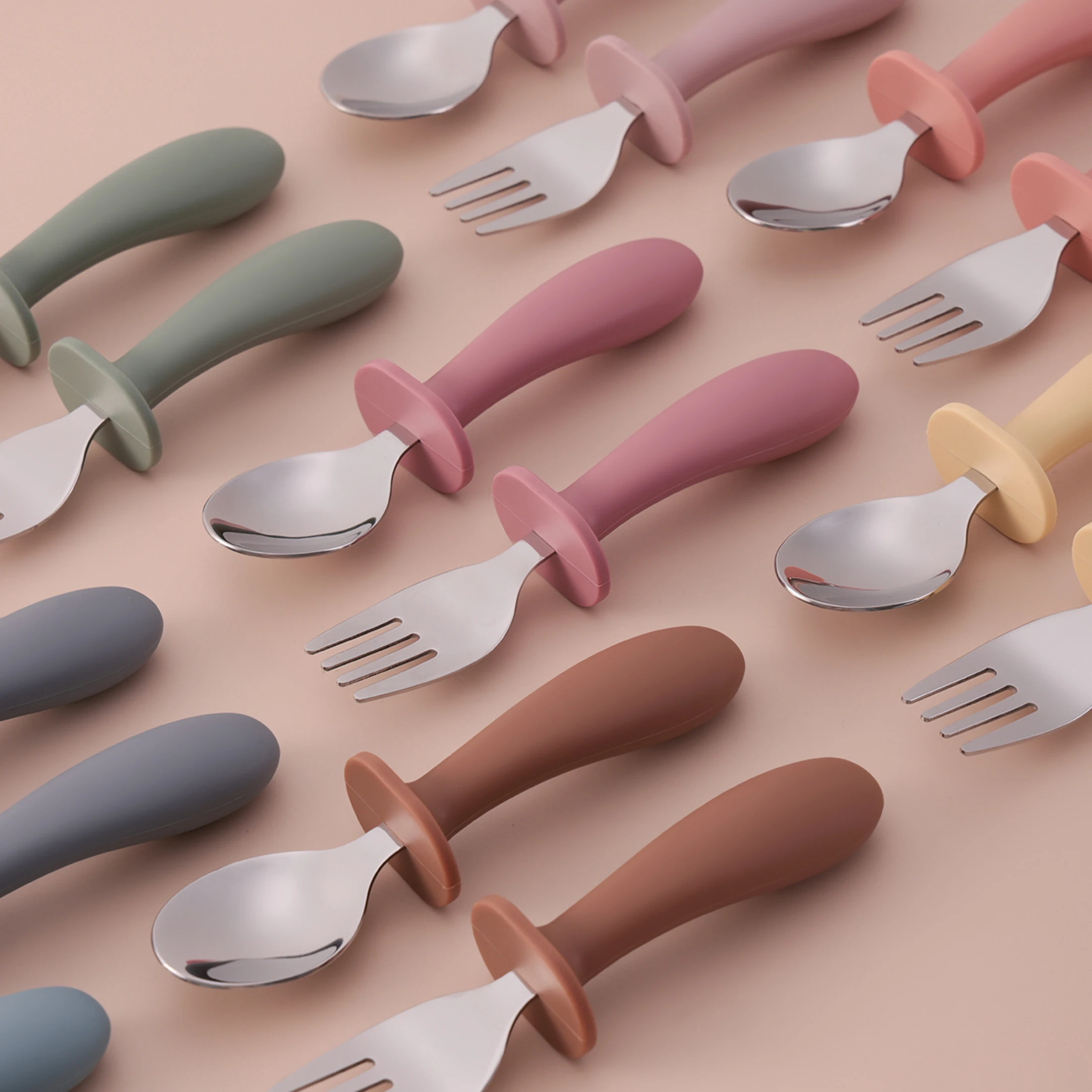 2PCS Edelstahl Baby Fütterung Set Selbst Fütterung Utensilien Kleinkind Lernen Grip Löffel Gabel BPA FREI Mahlzeit Prep Essentials Image