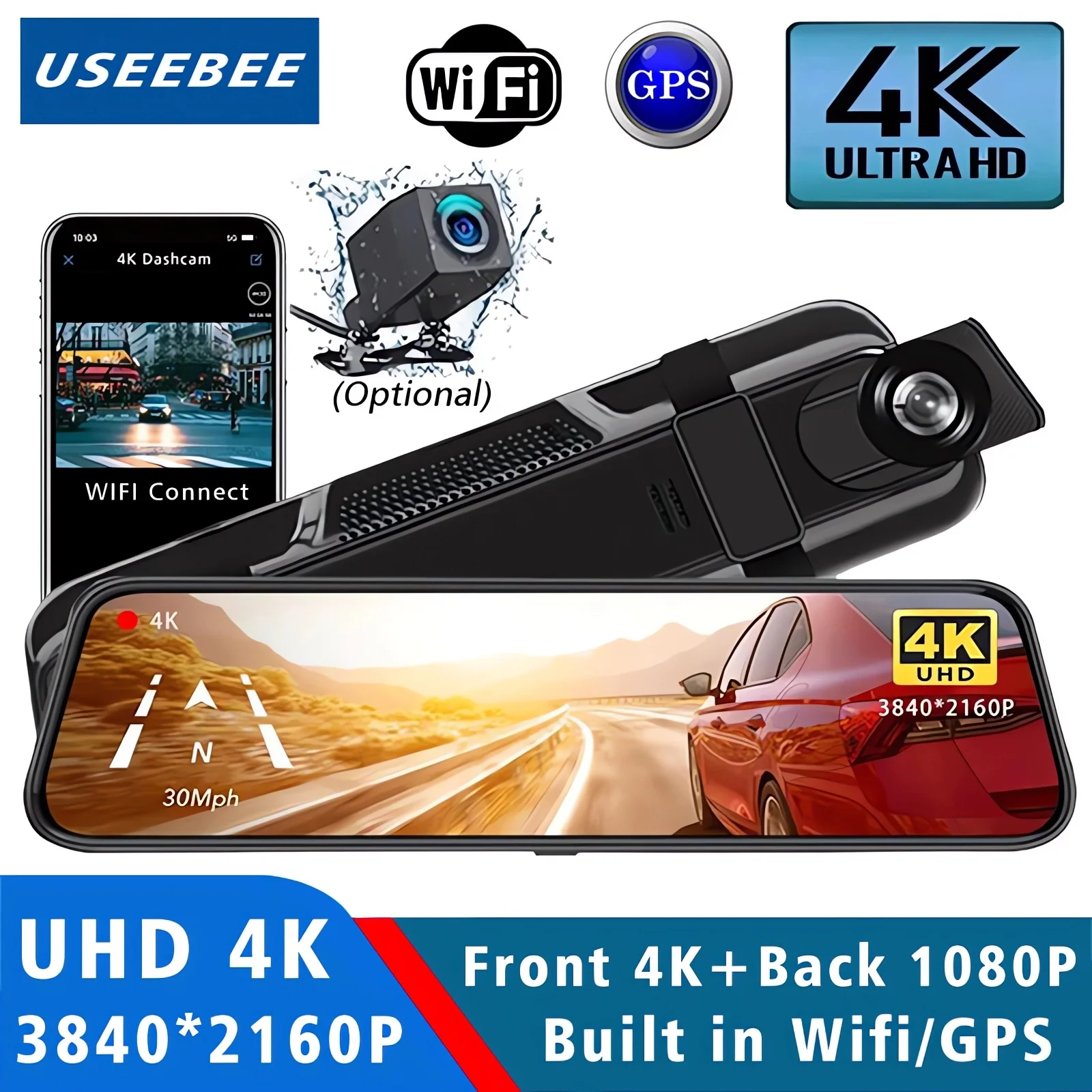 10 Zoll 4K 2160P Dash Cam Wifi GPS Auto Dvr Dual Objektiv Dashcam Stream Rückspiegel IPS Video Drive Recorder Kamera Registrar Image