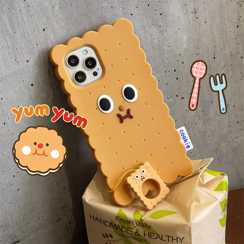 Kreative süße Cartoon Keks Silikon Handyhülle für iPhone 11 12 13 14 15 Pro Max XS X XR 7 8Plus stoßfeste Schutzhülle Image
