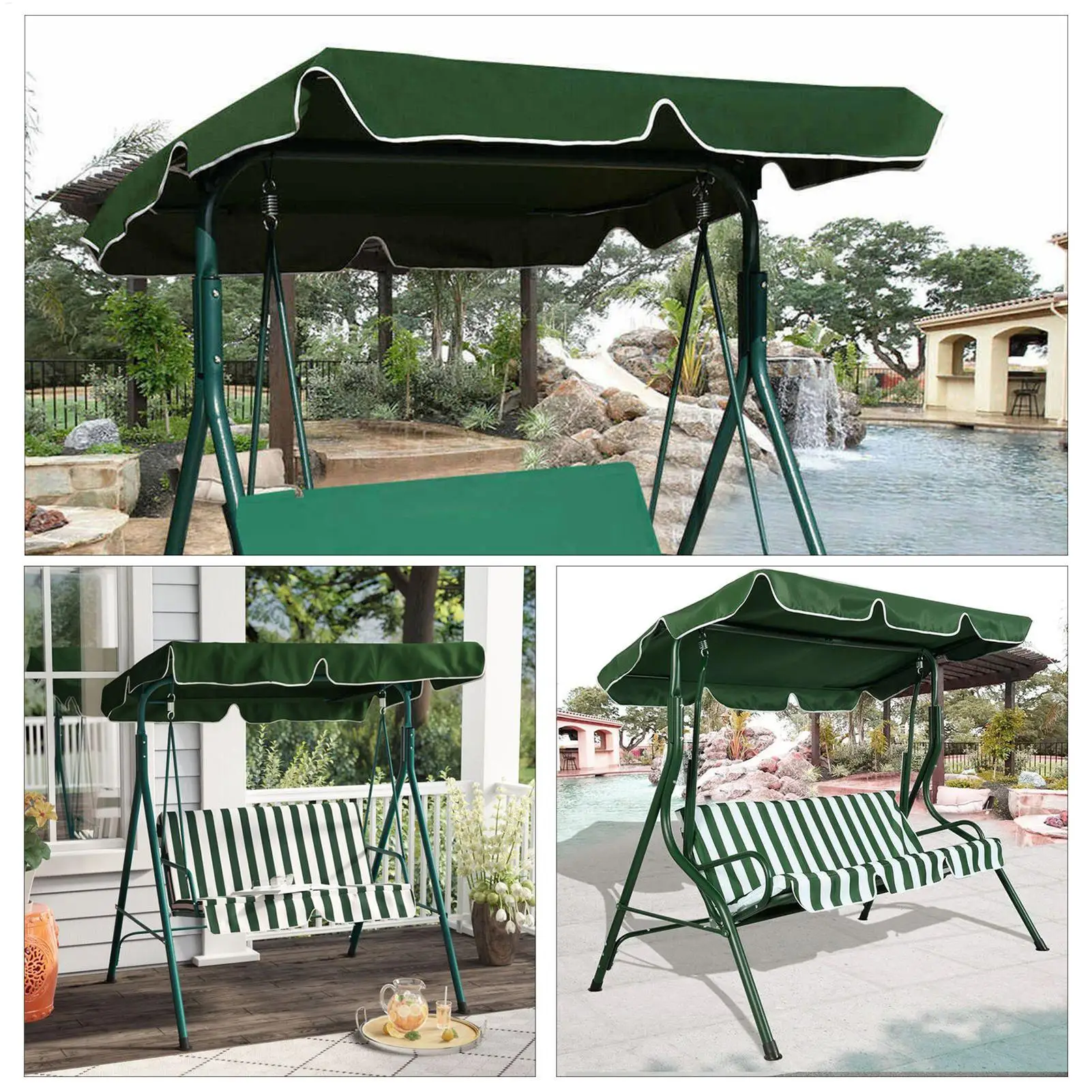 Ersatzabdeckung für Schaukelüberdachung, 2- oder 3-Sitzer-Abdeckung für Gartenschaukel, wasserdichter Pavillon-Überdachung, Ersatz-Sonnenschutzabdeckung