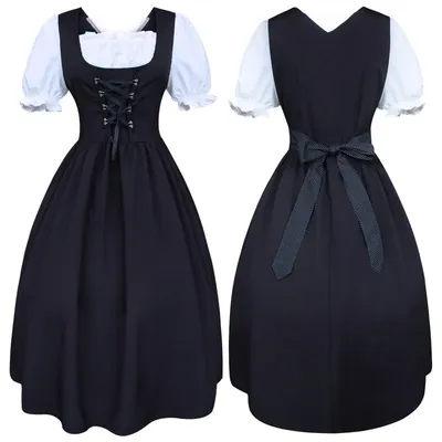 Deutsches Biermädchen-Cosplay-Kleid, mittelalterlicher Kordelzug, hohe Taille, schmale Passform, Schleife, bayerische Schürze, ausgefallenes Kostüm Image