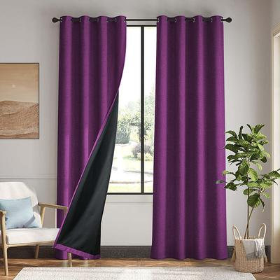 Curtain Drapes Linen Look 100% Blackout Curtains Coated Cotton Linen Fabric Natural Textured Drapes for Home Decor and Privacy