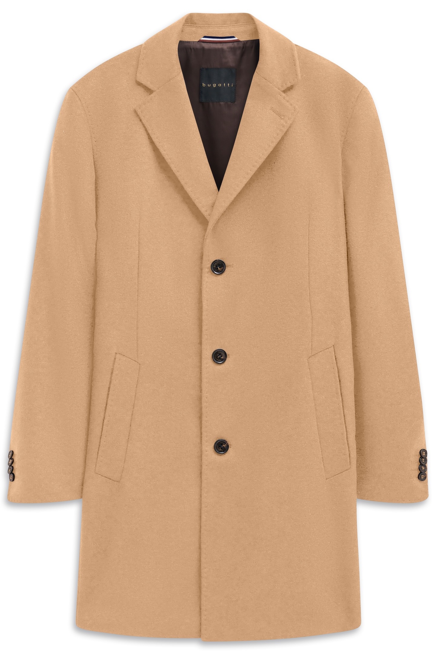 Kurzmantel BUGATTI "Kaschmir", Herren, Gr. 50, beige (70, beige), 100% Kaschmir, unifarben, Elegant, normal, normaler Saum, Mäntel, im Modern Fit mit Knopfleiste