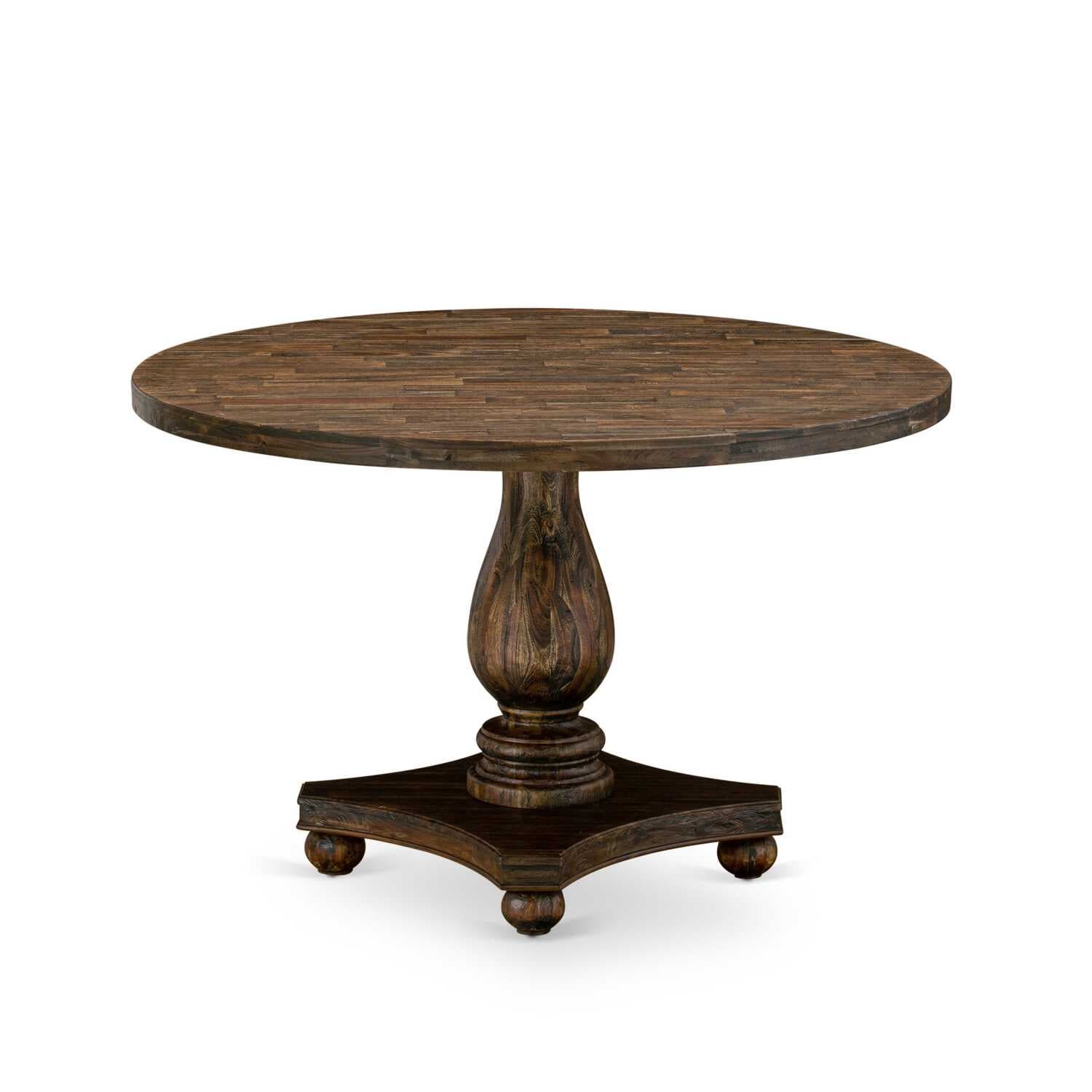 HomeStock 5-Piece Round Natural Oak Finish Solid Wood Top Dining Table with 4 Parson Chair