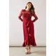 Wallis Womens Occasion Satin And Mesh Overlay Ruffle Maxi Dress - Wine - Size 20 UK | Wallis Sale | Discount Designer Brands