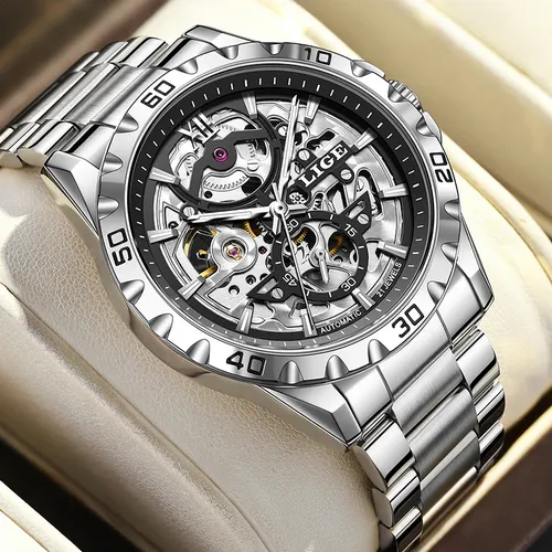 LIGE – montre-bracelet mécanique pour hommes, squelette creux, mode Business, Sport décontracté, étanche, automatique