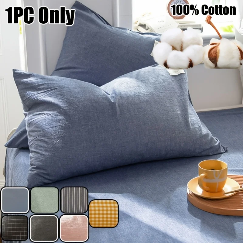 1 Stück luxuriöser Kissenbezug aus 100 % Baumwolle mit gebürstetem Twill-Gewebe, nur Handwäsche, Umschlagverschluss, weicher, gemütlicher Bettkissenbezug, 48 x 74 cm Image