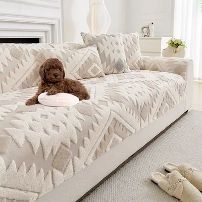 Nordic Style Sofa Cover Geometric Printed Plush Couch Covers Non-slip Sofas Cushion Anti-pet Scratch Sofa Towel for Living Room