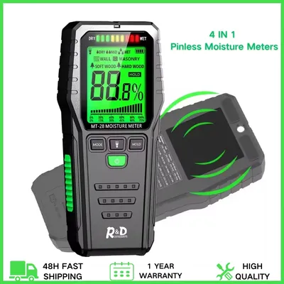 4 IN 1 Pinless Moisture Meters Non-Invasive Digital Wood Moisture Tester Water Leak Detector for Wall,building,Firewood,Humidity