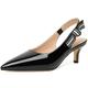 RIBONGZ Women Slingback Low Kitten Heel Shoes Closed Pointed Toe Dress Pumps Slip on Patent Leather Comfort Heels Braided Bowknot Work Wedding Shoes, Black Patent, 5 UK