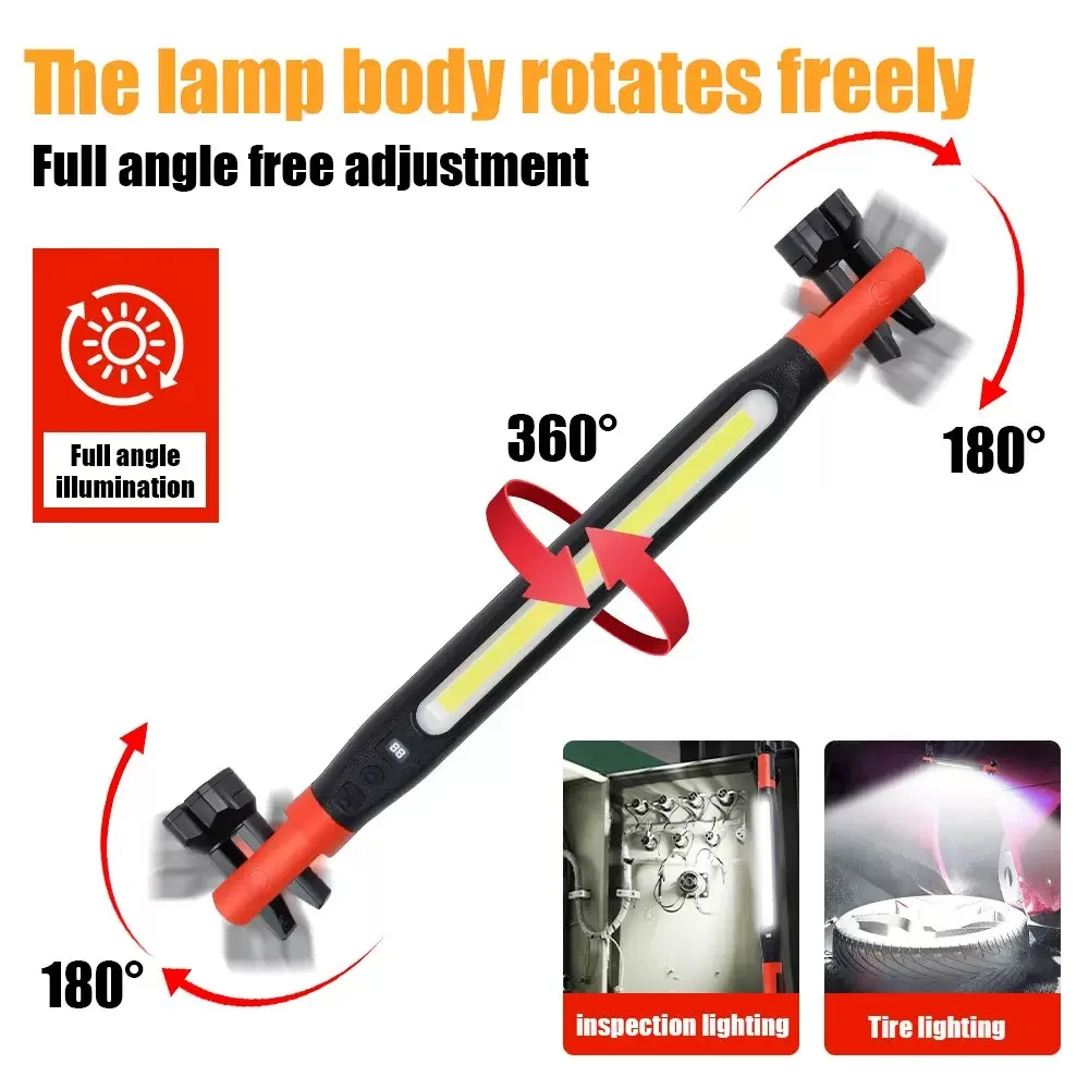 Wiederaufladbare LED-Arbeitsleuchte mit hohem Lumen für die Autorotfallreparatur, leistungsstarke magnetische Taschenlampe mit Haken und Magnetfuß Image