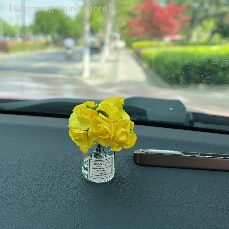 【M】Auto Dekoration Ornament Nette Simulation Rose Blume Vase Auto Dashboard Dekoration Gadgets Für Frau Auto Zubehör Image