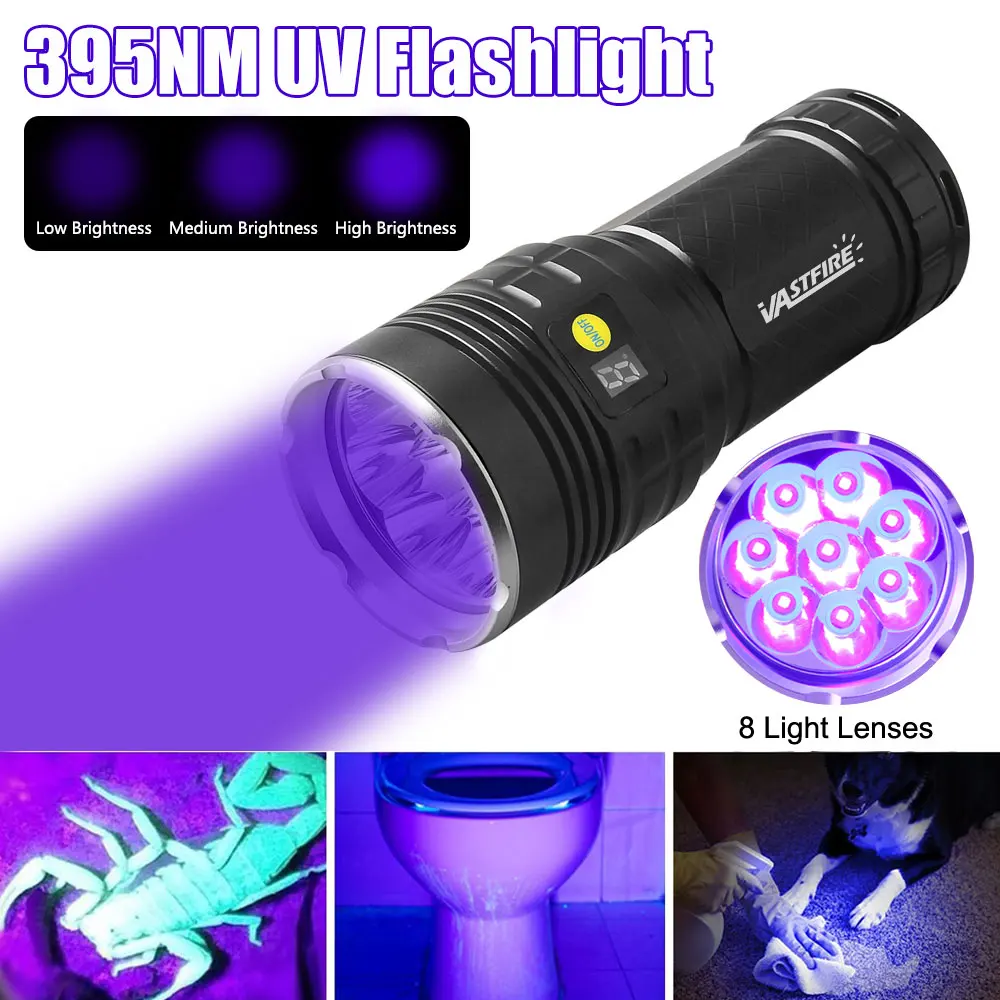 395 nm UV-Taschenlampe, Schwarzlicht, zoombar, über USB wiederaufladbar, UV-Licht, UV-Taschenlampe zur Erkennung von Haustier-Urin, Harzhärtung Image