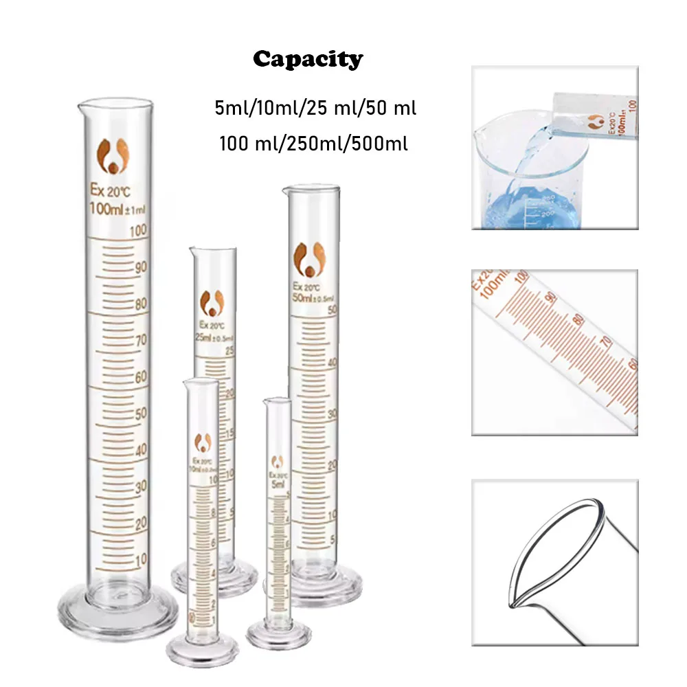 1 Stück Messzylinder aus Glas, professioneller Labor-Messzylinder, Chemie-Labor, Standard-Messbecher, 5–500 ml Image
