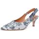 RIBONGZ Women Slingback Low Kitten Heel Shoes Closed Pointed Toe Dress Pumps Slip on Patent Leather Comfort Heels Braided Bowknot Work Wedding Shoes, Blue White, 5.5 UK