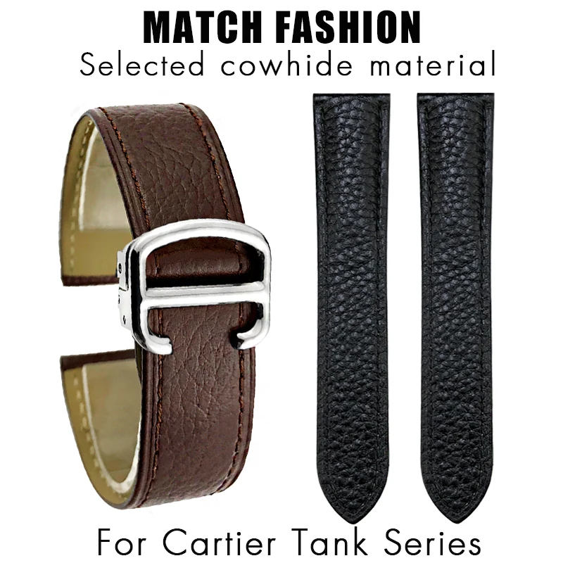 Echtes Lederarmband für Cartier TANK 14mm 15mm 16mm 17mm 18mm 19mm 20mm 22mm 23mm 24mm 25mm Buntes Rindsleder-Uhrenarmband Image