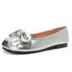 MiaZane Women's Metallic Ballet Flats Low Heel Slip-On with Decorative Bow Tie Round Toe Comfort Shoes for Daily Wear & Work,Silver,6 UK