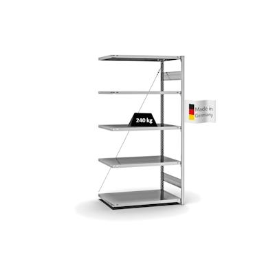 PROREGAL Fachbodenregal Stecksystem | Anbauregal | HxBxT 200x100x60cm | 5 Ebenen | Fachlast 240 kg | Einseitig nutzbar | Verzinkt Image