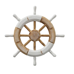Deko Steuerrad Schiff Wandobjekt Holz weiß natur maritim Ø 30 cm Image