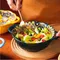 Bohemian Relief Double Ear Ceramic Bowl, Baking Tray, Tableware, Household Soup Bowl, Ramen, Salad Bowl, Kitchen Utensils