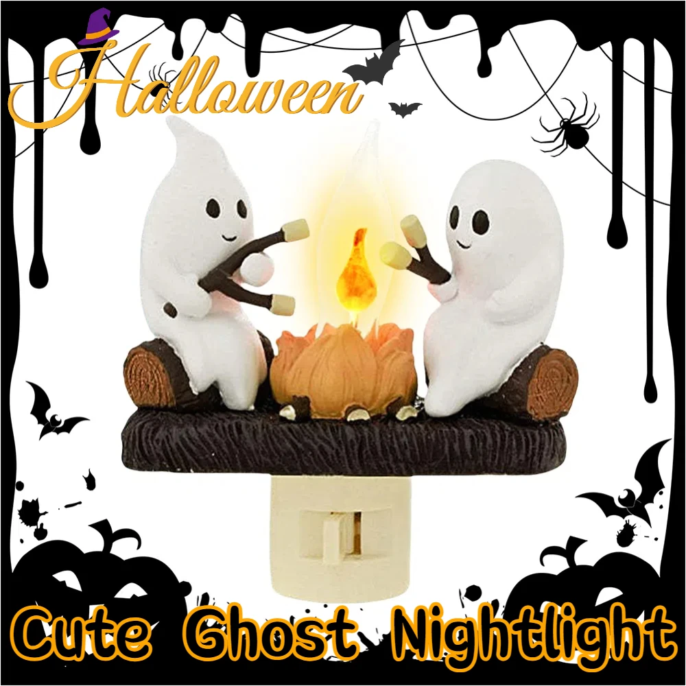 Geist Lagerfeuer flackern 3d führte Nachtlicht niedlichen Harz Geister Marshmallows Lagerfeuer Nachtlicht Halloween Raum dekoration