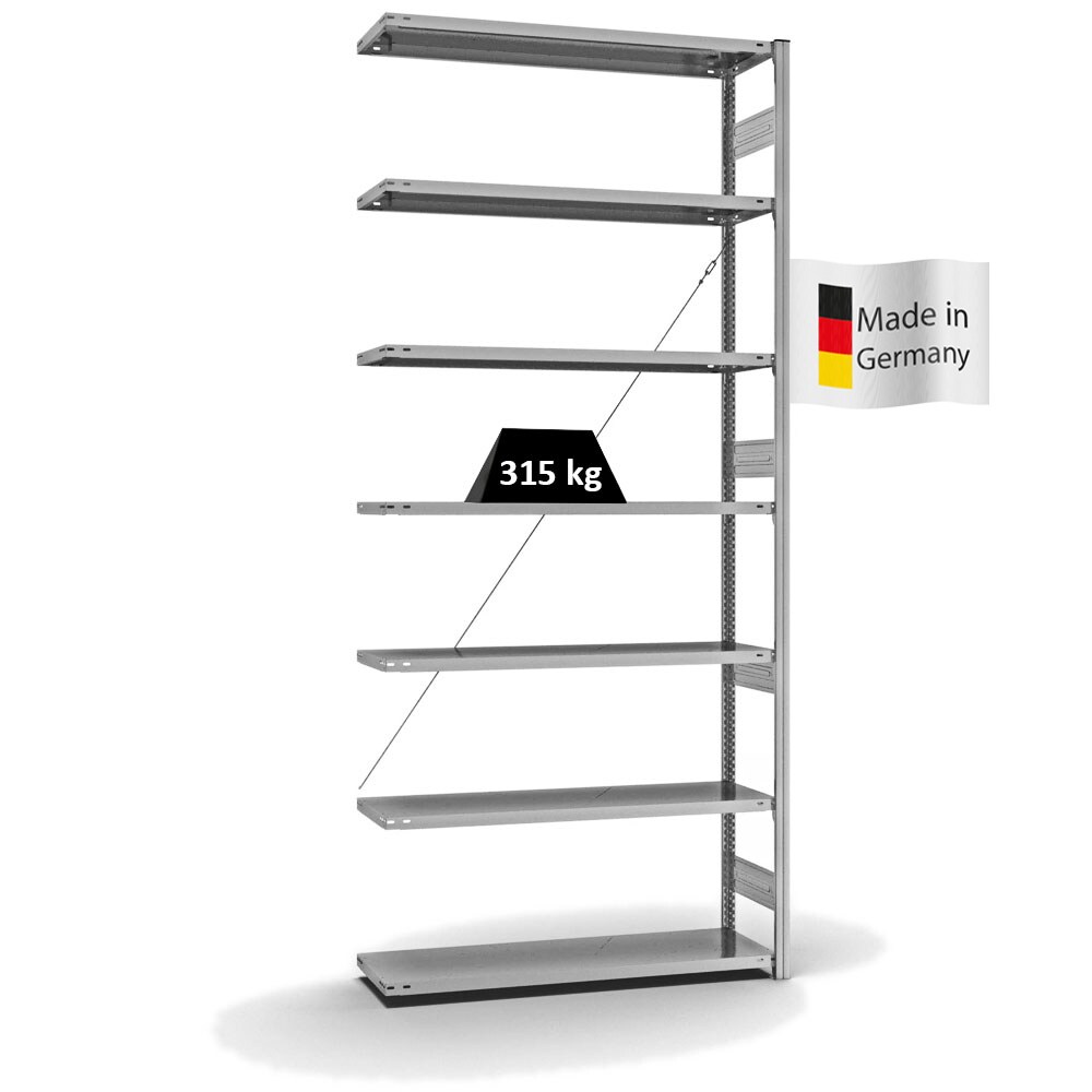 PROREGAL Fachbodenregal Stecksystem | Anbauregal | HxBxT 300x130x40cm | 7 Ebenen | Fachlast 315 kg | Einseitig nutzbar | Verzinkt Image