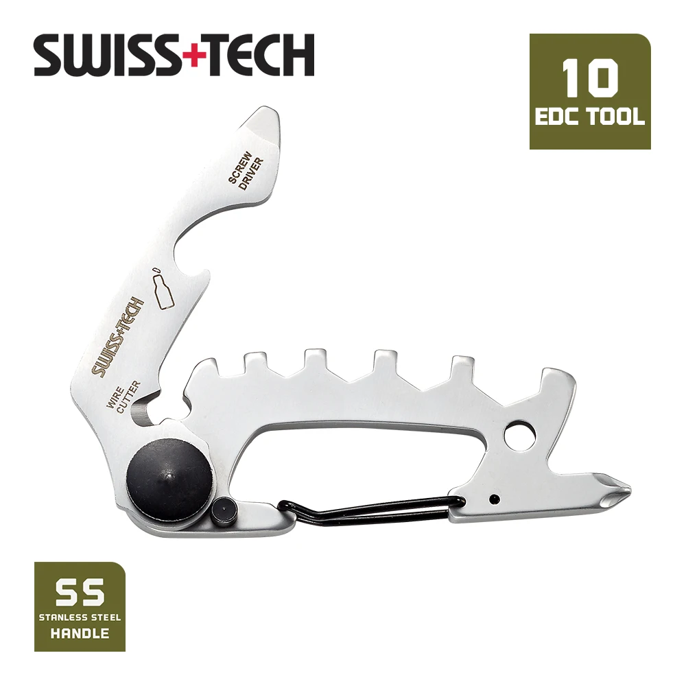 Swiss tech 10 in 1 mini multi tool tragbare tasche edc handwerkzeug schrauben dreher karabiner clip wandern camping fahrrad werkzeug kit set Image