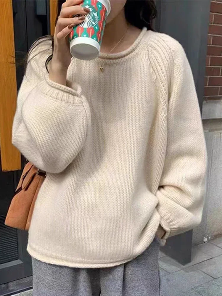 2023 lose Lange Hülse Frauen Pullover Koreanische Herbst Winter Jumper Strickwaren Weiche Warme Tops Chic Solide Femme Pullover Pullover Image