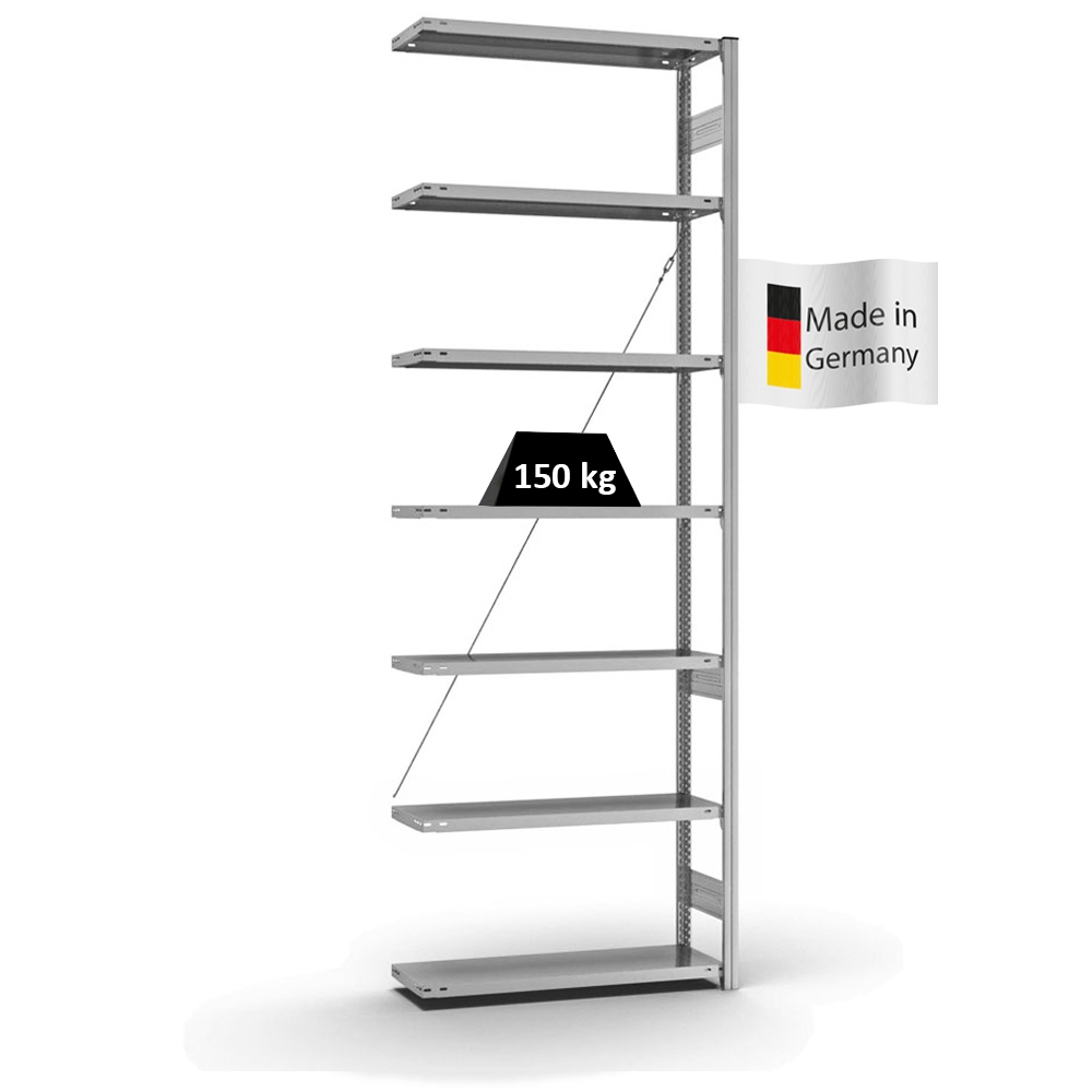 PROREGAL Fachbodenregal Stecksystem | Anbauregal | HxBxT 300x100x30cm | 7 Ebenen | Fachlast 150 kg | Einseitig nutzbar | Verzinkt Image