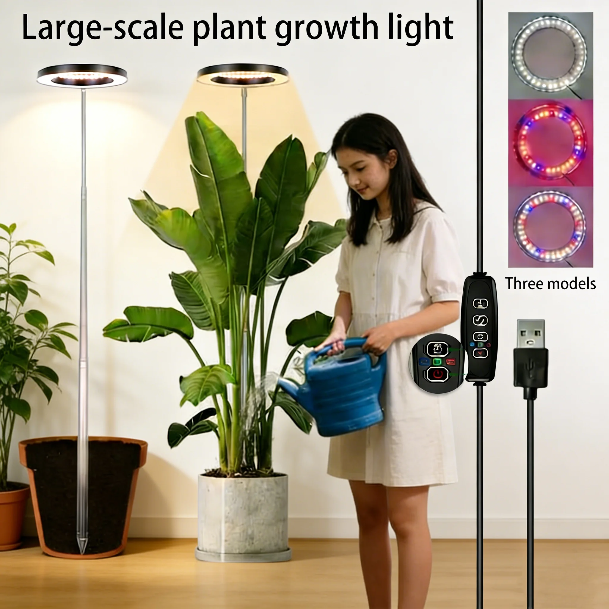 Einstellbare LED-Pflanzenlampe für den Innenbereich, 72 Vollspektrum-LEDs, mit automatischem Timer, einstellbarer Helligkeit, ausziehbarem Ständer, glänzender Oberflächenbeschichtung, USB-betrieben,