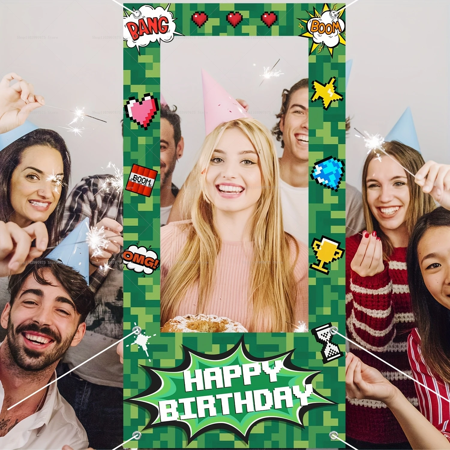 Pixel Spiel Thema Party Dekorationen Photo Booth Rahmen Requisiten Jungen Kinder Alles Gute zum Geburtstag Dekor Pixel Hintergrund Banner Party Supplies Image