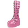 Schwarz Rosa Plattform Stiefel Gothic 2YK Stiefel Dame Schnalle Herbst Schuhe Frauen Kniehohe Stiefel Punk Straße Cosplay Stiefel