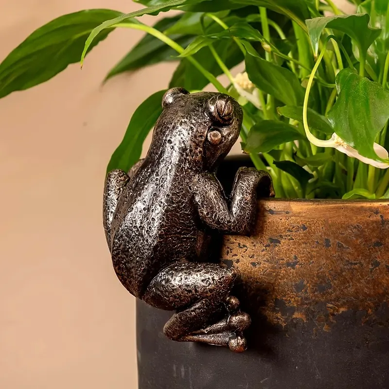 Bezaubernde Froschhaken, skurrile Gartendekorationen, lustige hängende Blumentopf-Froschstatuendekorationen, geeignet für Garten-Blumentopf-Dekorationsanhänger Image