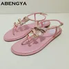Sommer FlipFlops Leder Flache Sandalen Frauen Kristall BowKnot Dekor Ankle Strap Kleid Schuhe Casual Party Urlaub Strand Schuhe Dame