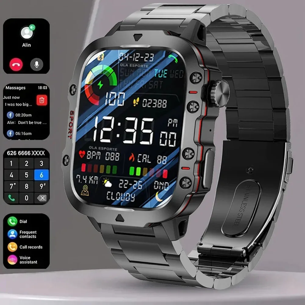 2025 neue Militär Smart Uhr Männer IP68 5ATM Outdoor Sport Fitness Tracker Gesundheit Monitor 2,01 ''BT Anruf Benutzerdefinierte Zifferblätter smartwatch Image