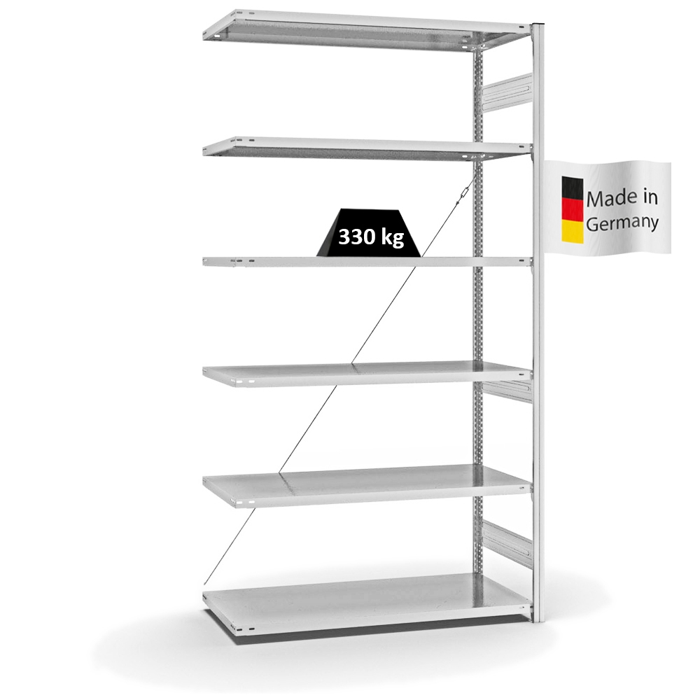 PROREGAL Fachbodenregal Stecksystem | Anbauregal | HxBxT 250x130x60cm | 6 Ebenen | Fachlast 330 kg | Einseitig nutzbar | Lichtgrau Image