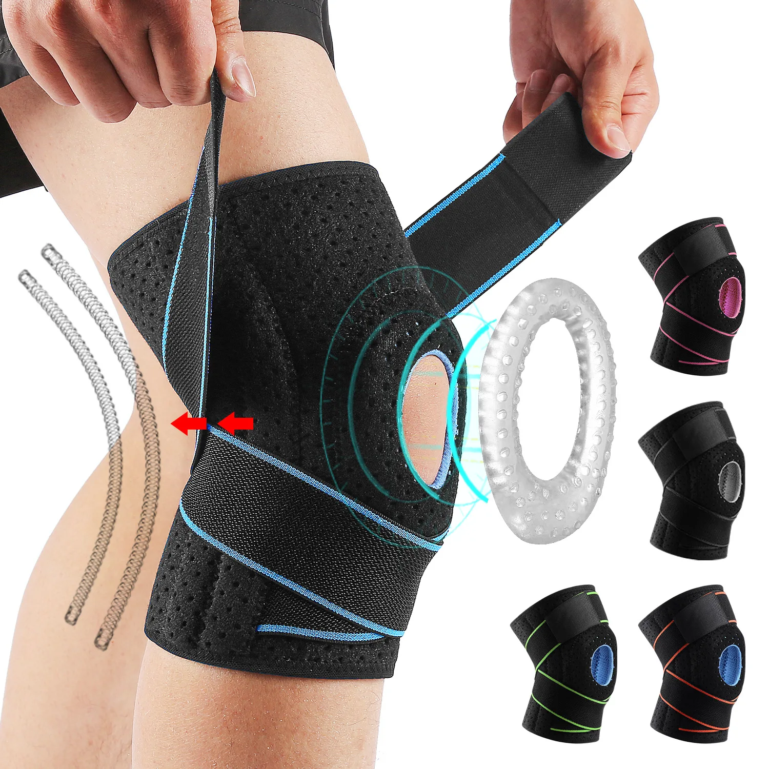 1 Stück Kompressions-Kniebandage für Meniskusriss, Damen und Herren, Patellasees-Stützgurt zur Unterstützung von Knieschmerzen und zur Genesung von Verletzungen Image