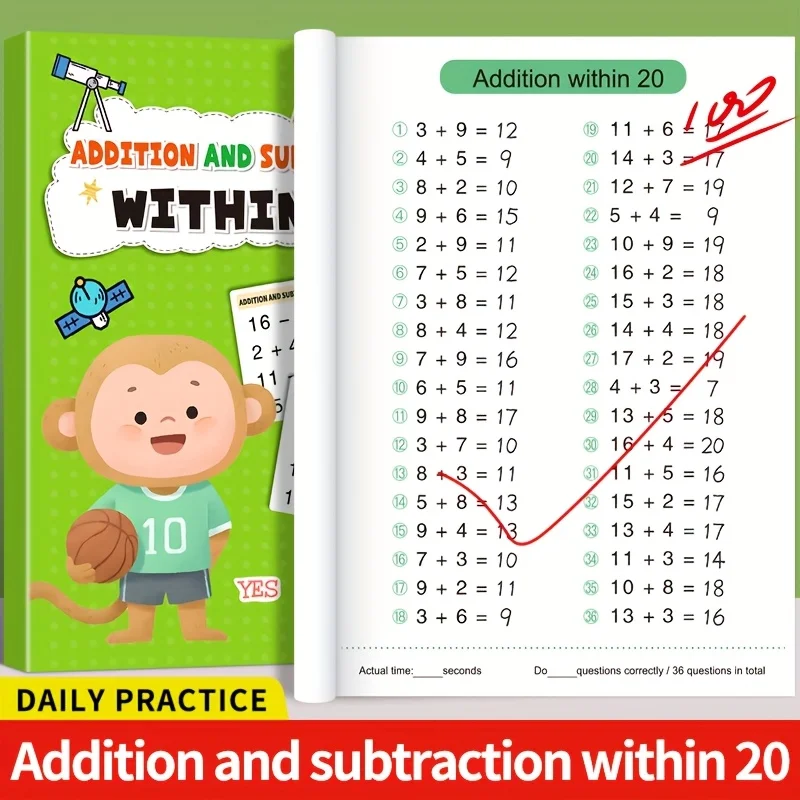 Additions- und Subtraktionsarbeitsbuch innerhalb von 10.20.50.100: Mathe-Übungsprobleme für die 1. bis 3. Klasse – Geschwindigkeitsbohrer und zeitgesteuerte Übungen Image
