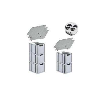 PROREGAL SparSet 5x Eurobox NextGen Economy mit Auflagedeckel & 4x Verschlüsse Schwarz, Griffe offen, HxBxT 32x30x40cm, 30L, Eurobehälter, Box Image