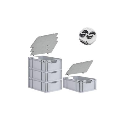 PROREGAL SuperSparSet 4x Eurobox NextGen Economy mit Auflagedeckel & 4x Verschlüsse Schwarz, Griffe offen, HxBxT 22x40x60cm, 44L, Eurobehälter Image