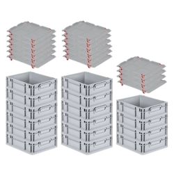 PROREGAL SuperSparSet 16x Eurobox NextGen Economy mit Auflagedeckel & 4x Verschlüsse Rot, Griffe zu, HxBxT 12x30x40cm, 11L, Eurobehälter, Box Image