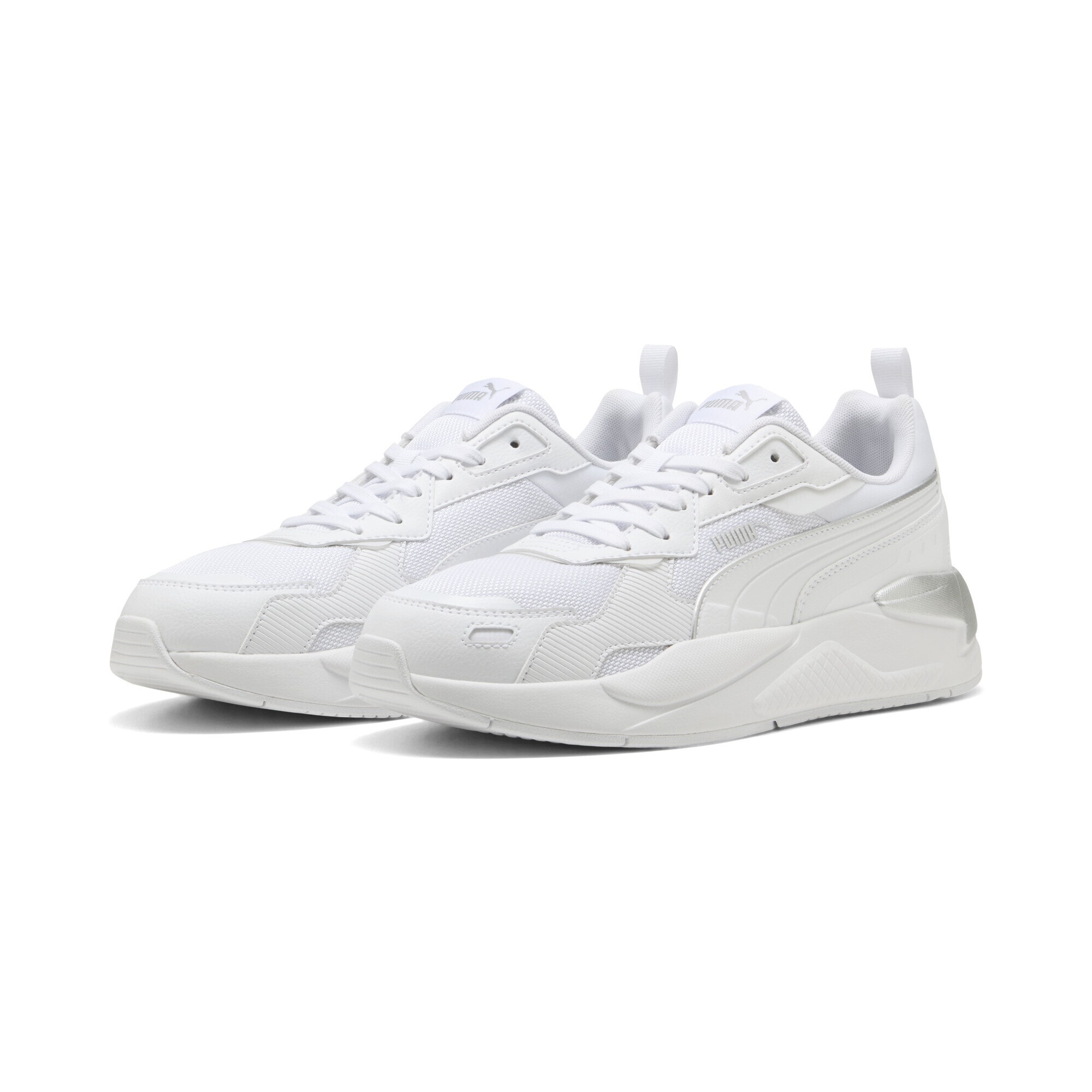 Sneaker PUMA "X-Ray 3 Sneakers Erwachsene", Damen, Gr. 42.5, silber (weiß silber metallic), Obermaterial: Textil, Synthetik; Futter: Textil; Innensohle: Textil; Laufsohle: Gummi, Schuhe Sneaker