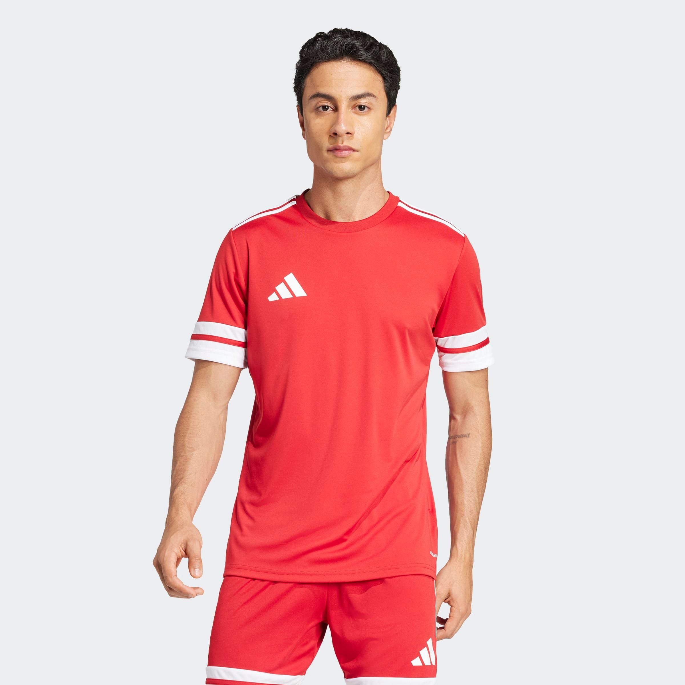 Fußballtrikot ADIDAS PERFORMANCE "SQUA25 JSY M", Herren, Gr. M, rot (team power rot 2, weiß), Obermaterial: 100% Polyester, Rundhals, Trikots Fußballtrikot