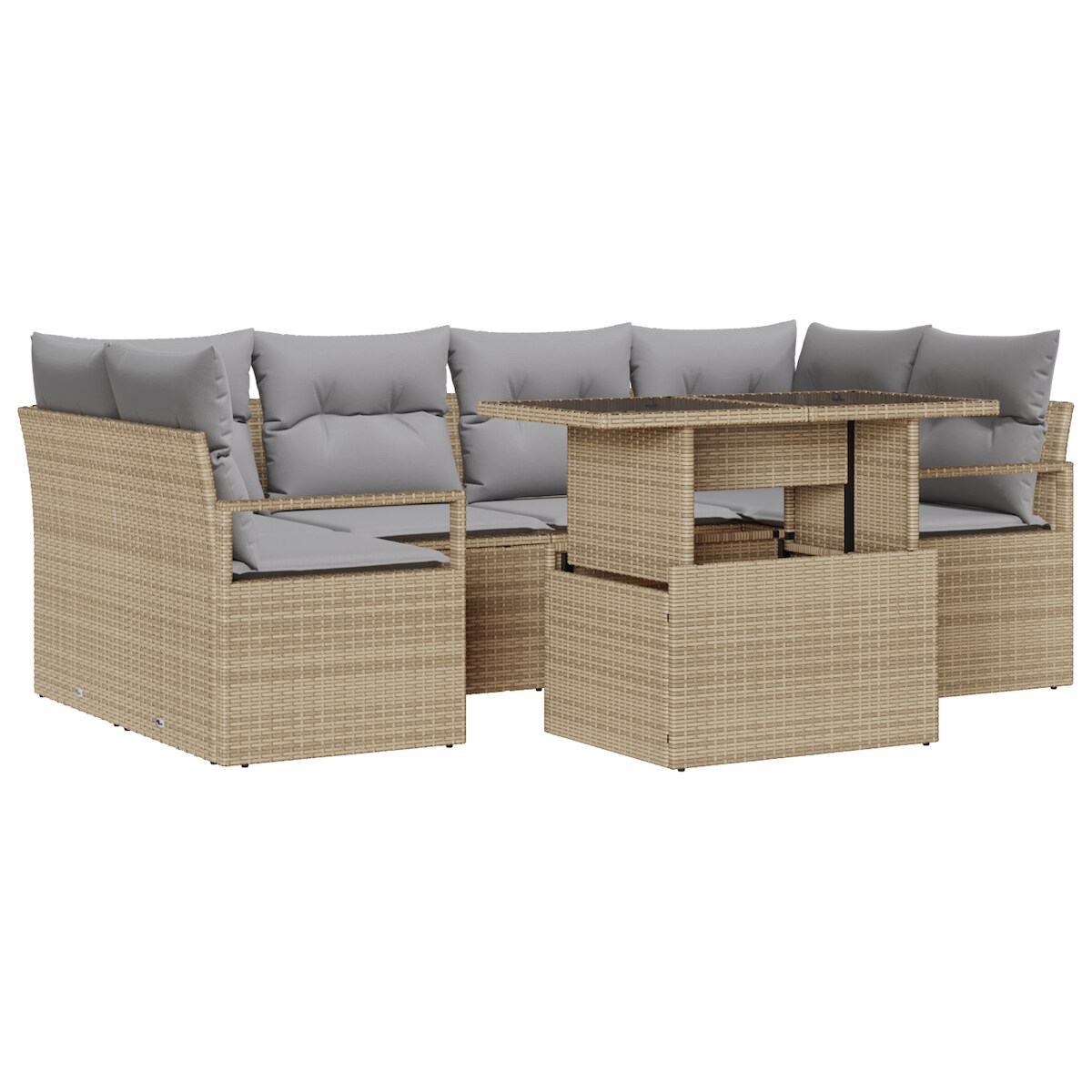 vidaXL 7-teiliges Gartensofa-Set mit Kissen in Beige aus Poly Rattan Image