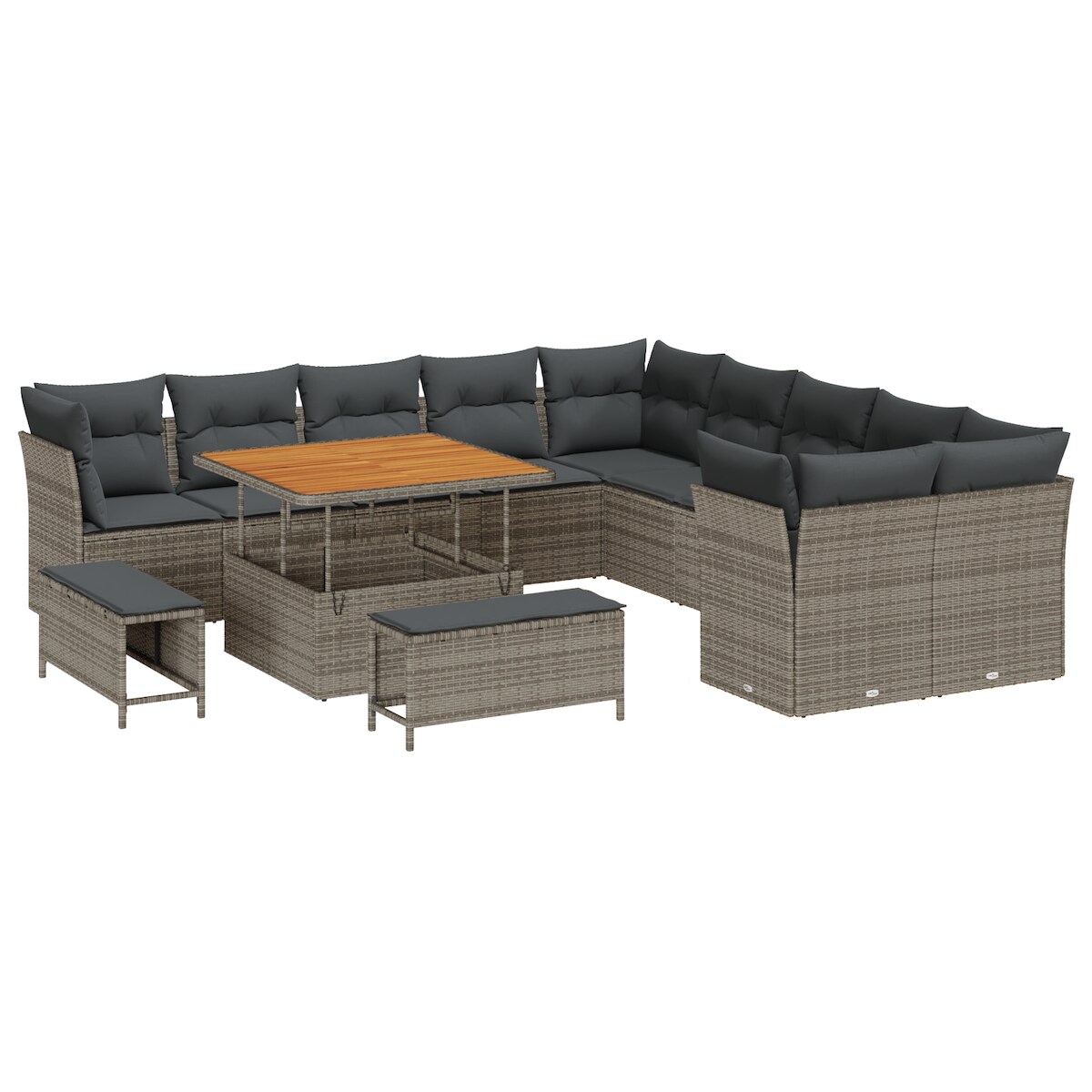 vidaXL 13-teiliges Garten-Sofa-Set mit Kissen Grau Poly Rattan Akazie Image