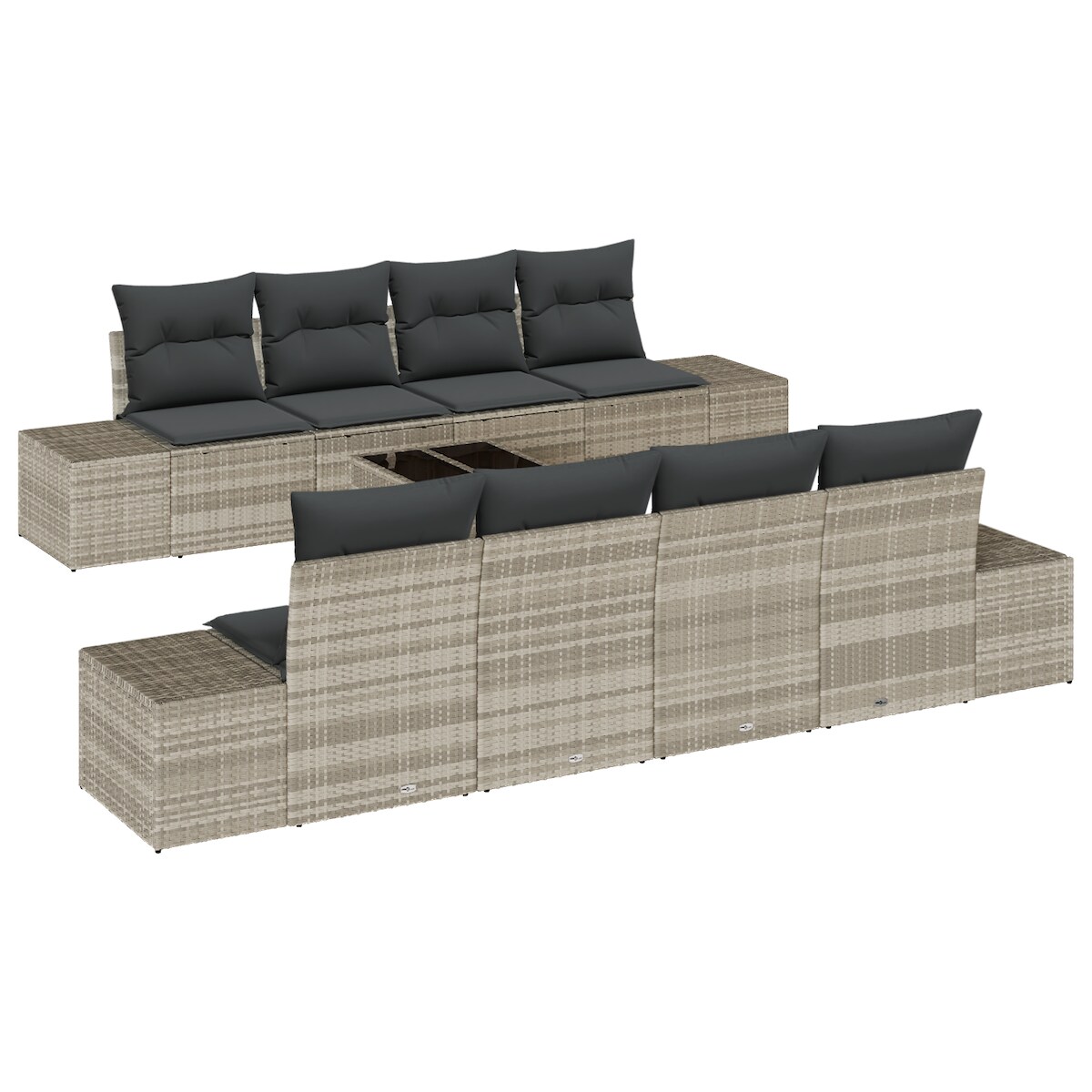 vidaXL 7-teiliges Garten-Sofa-Set mit Kissen in Hellgrau aus Poly Rattan Image